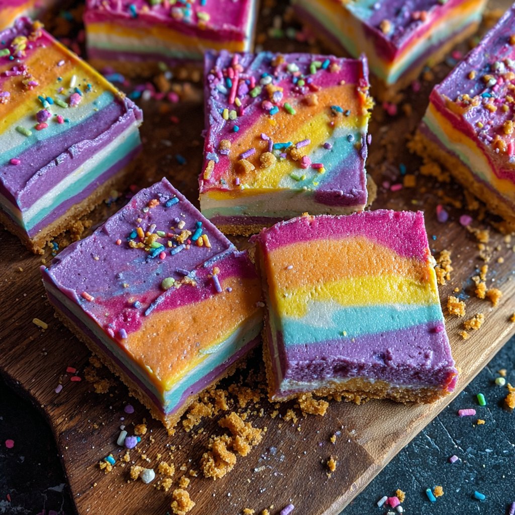 No-Bake Rainbow Cheesecake Bars
