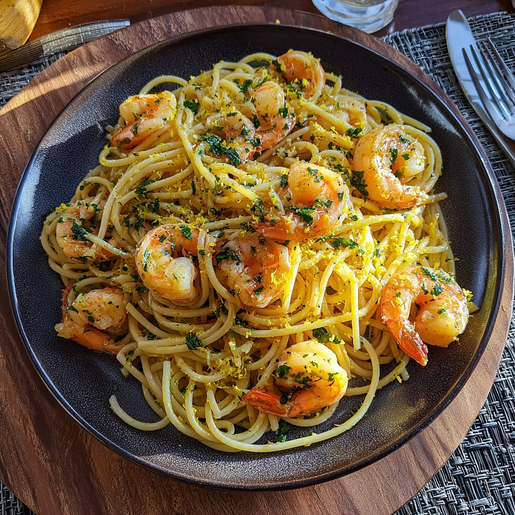 Lemon Garlic Shrimp Spaghettini
