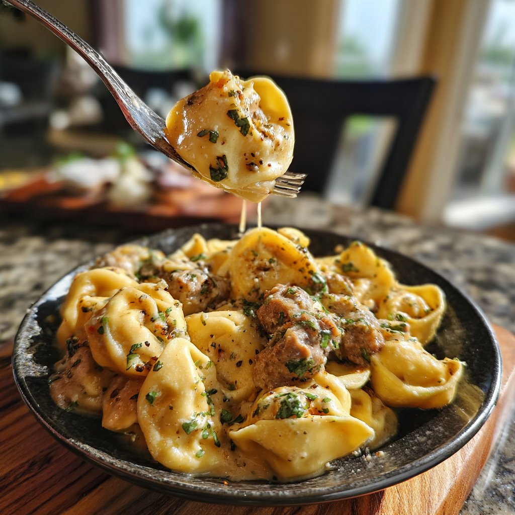 Garlic Steak Tortellini with Creamy Cajun Sauce